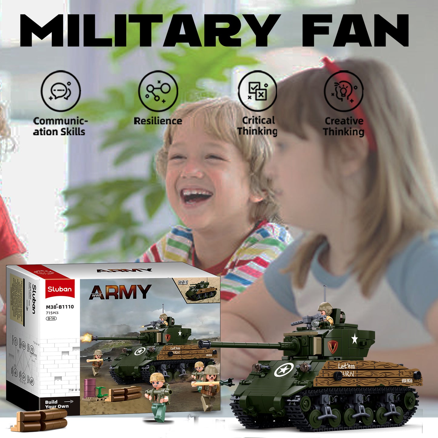Sluban M38-B1110 M4A3 76W Army Tank
