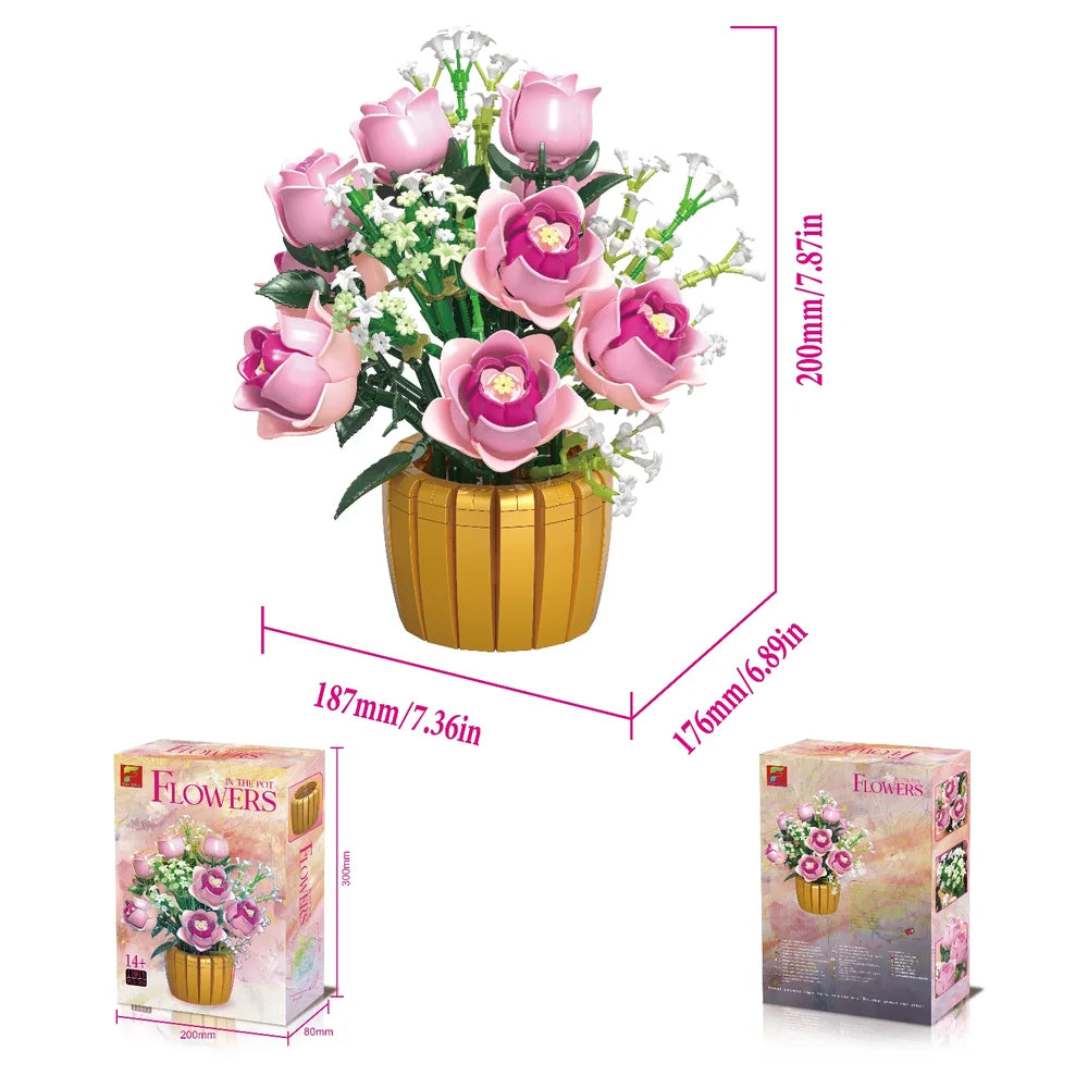 FreeTribe ZYBL-11013 The Pink Roses in a Golden Vase