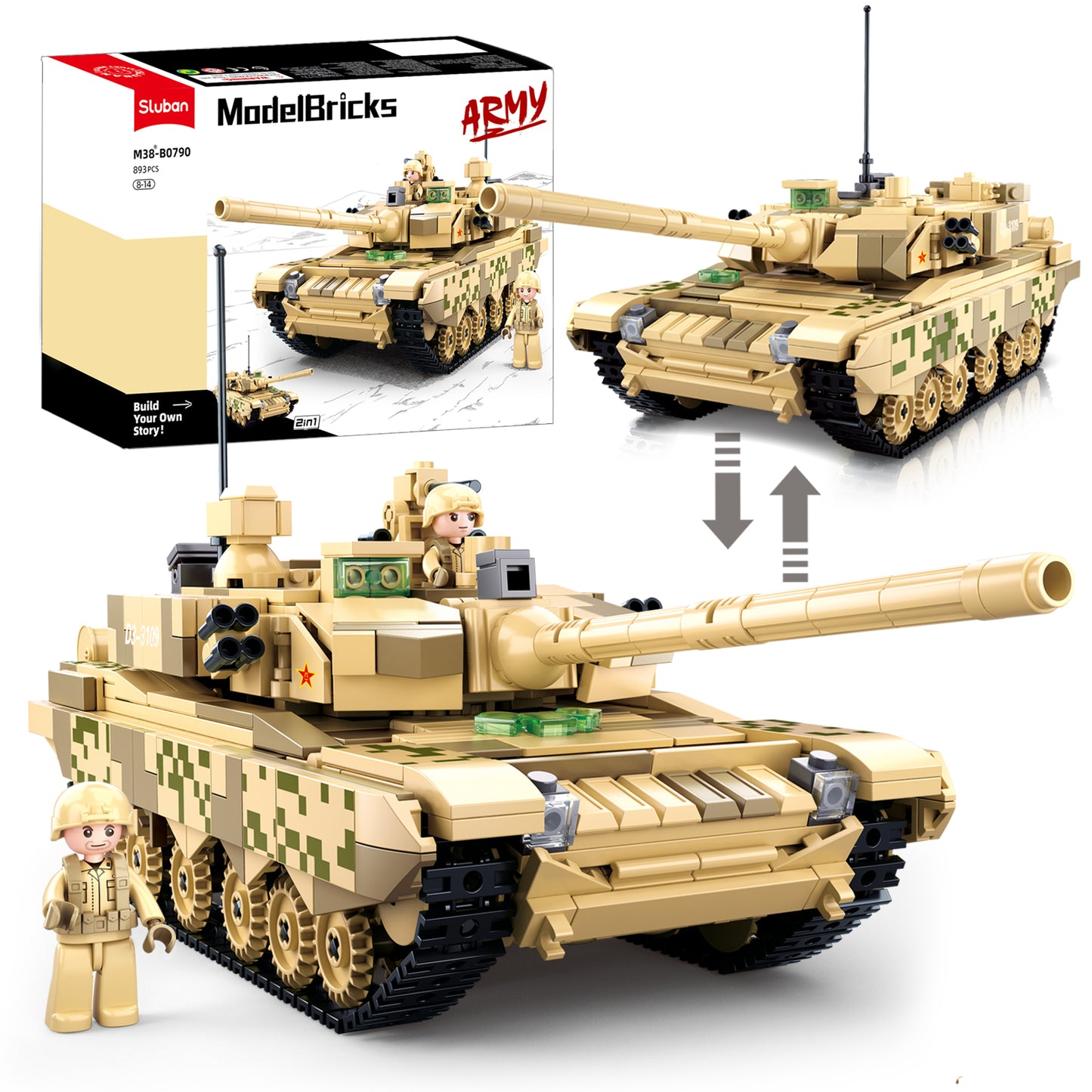 WW2 99A/96B Panzer 2-in-1 Set, 893 Teile