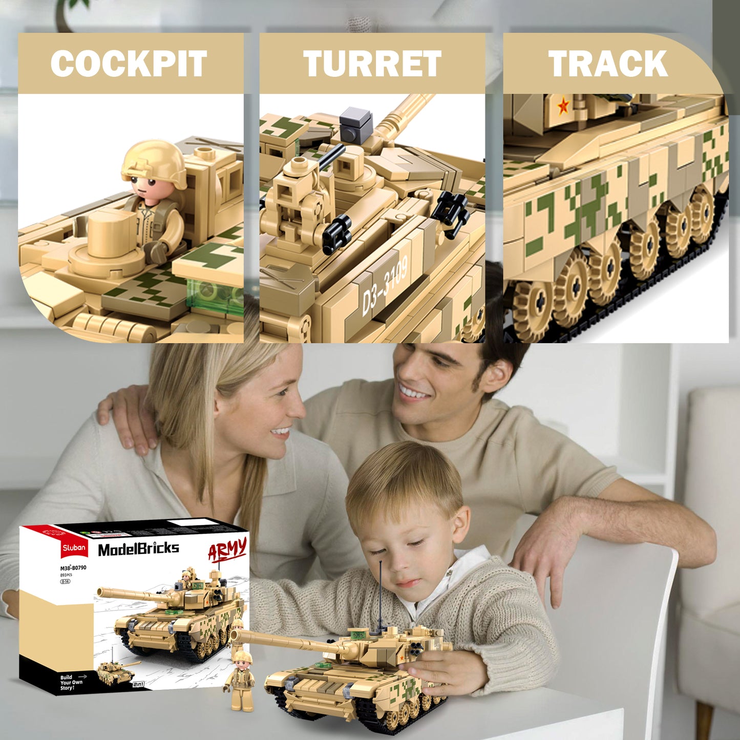 WW2 99A/96B Panzer 2-in-1 Set, 893 Teile