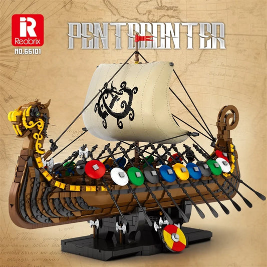 Reobrix 66101 Viking Pirate Ship Model Building Set