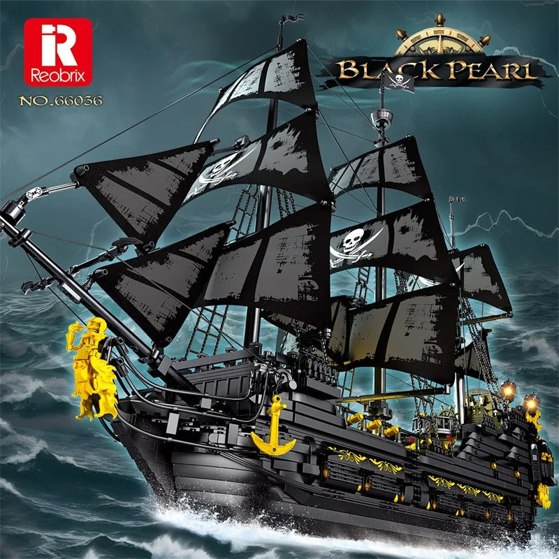 Reobrix 66036 Black Pearl Pirate Ship Building Set with LED Lights