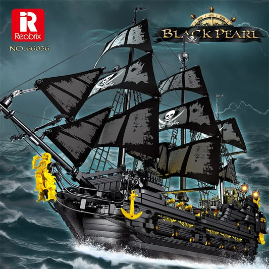 Reobrix 66036 Black Pearl Pirate Ship Building Set with LED Lights