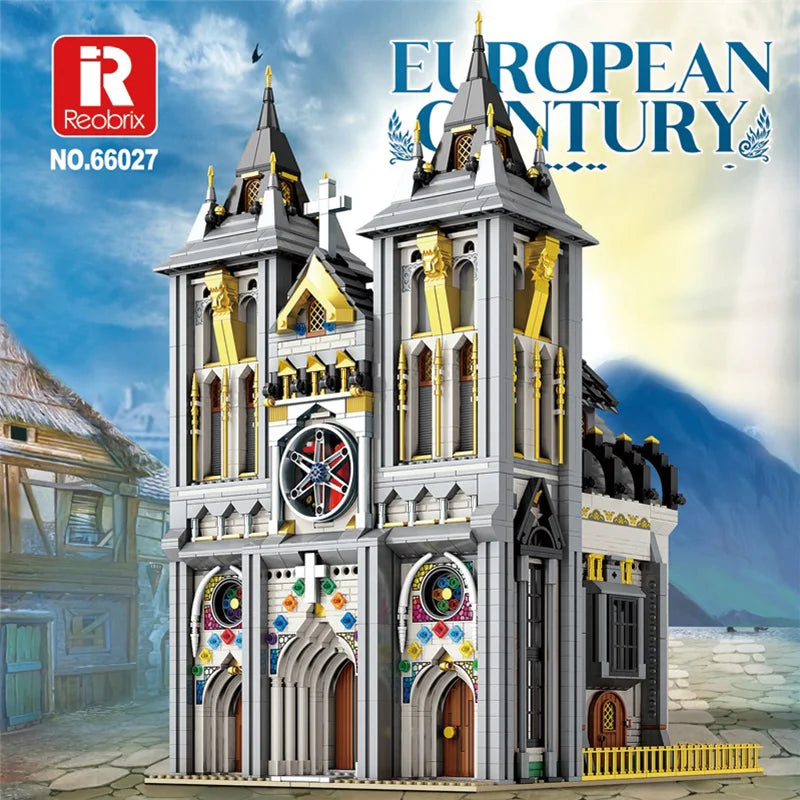 Reobrix 66027 Medieval Church Building Set with LED Light