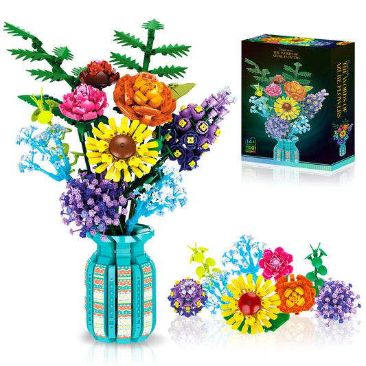 FreeTribe 11001 Flowers Bouquet Building Set with Vase