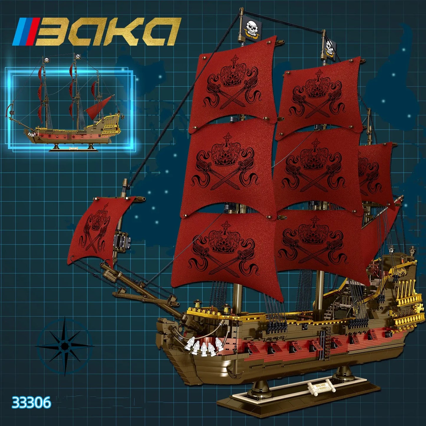 BAKA 33306 The Royal Queen's Revenge Pirate Ship Building Set