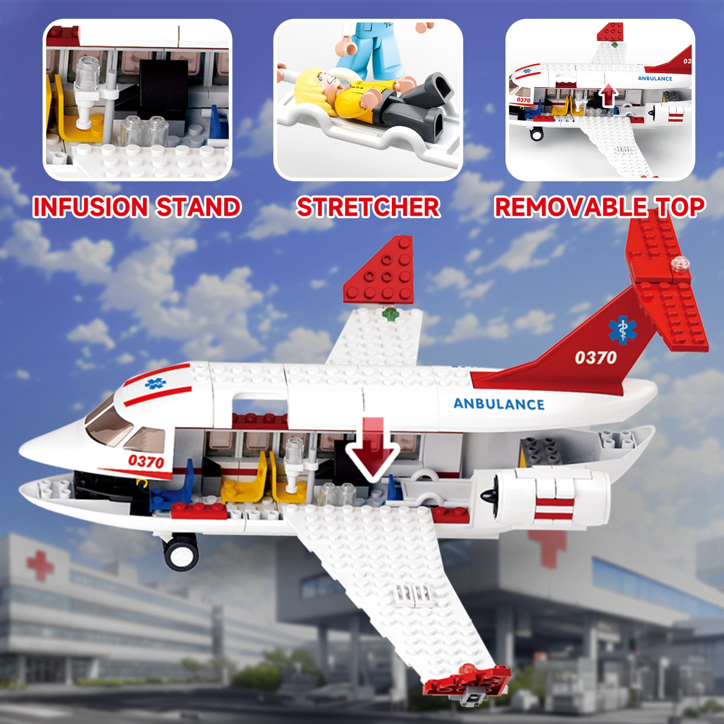 City Rettungsflugzeug mit Krankenwagen-Set, 335 Teile