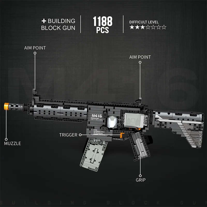 Reobrix 77004 M416 Maschine Gun Fireable Assembling Building Set