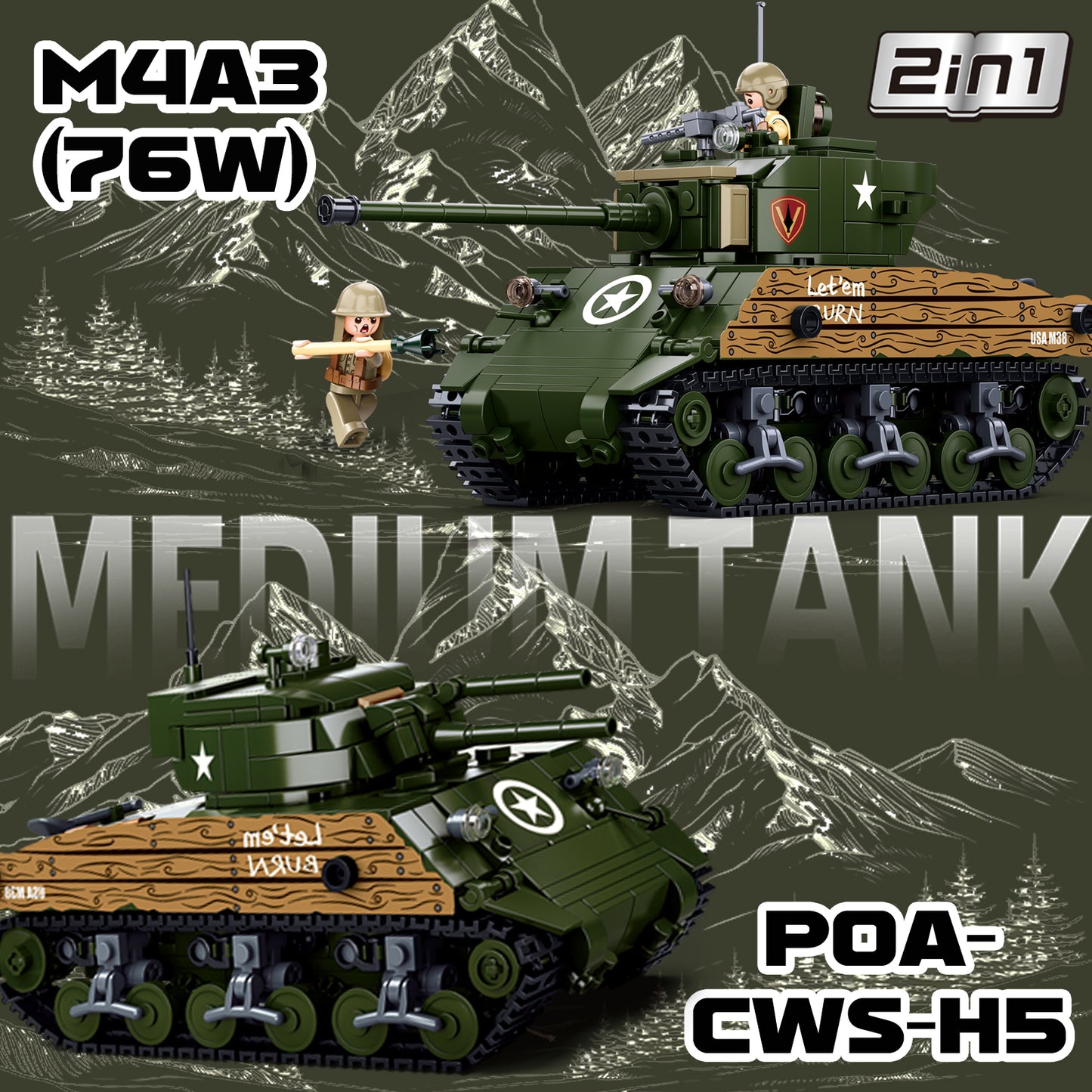 M4A3 76W Armeepanzer-Bausatz, 715 Teile