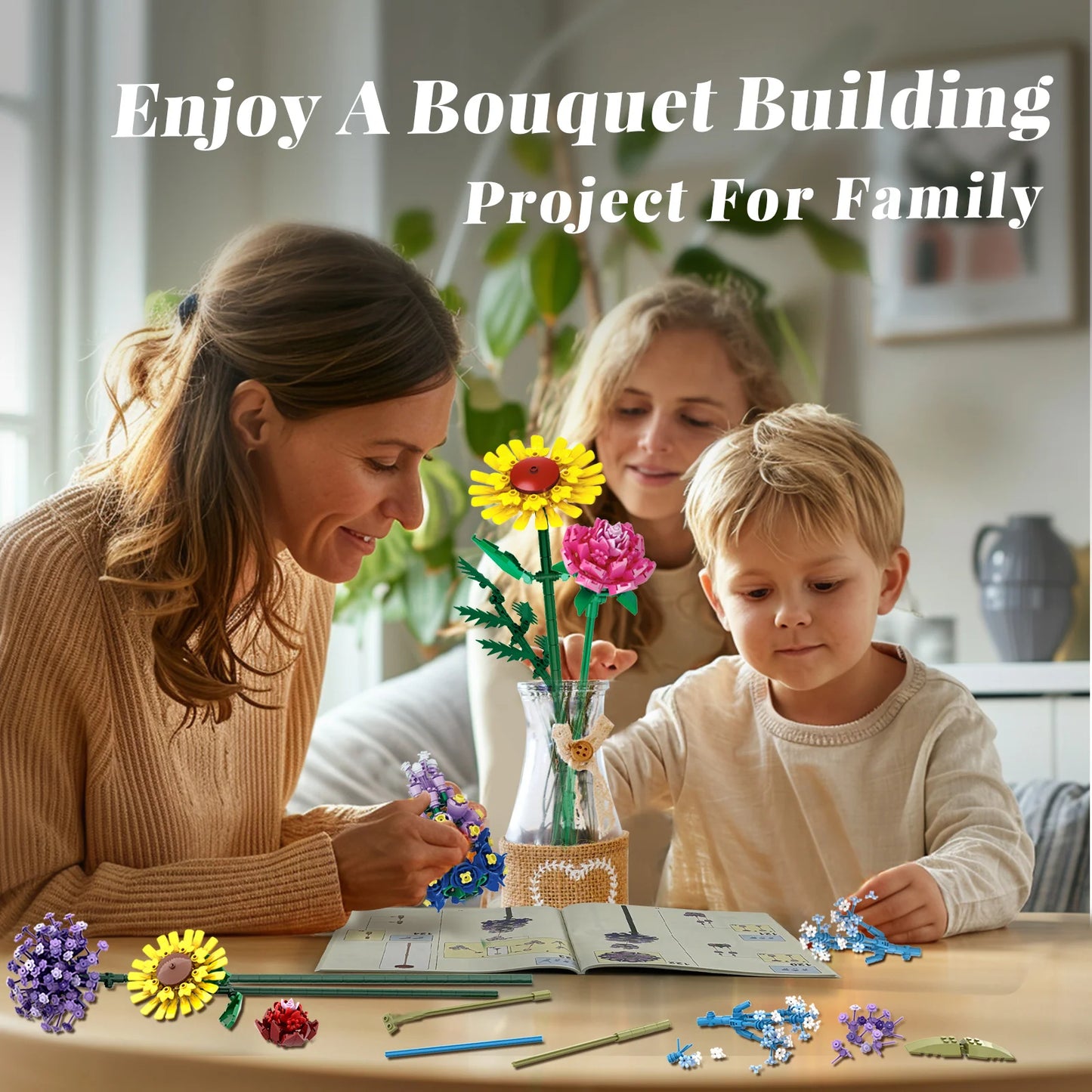 FreeTribe 11001 Flowers Bouquet Building Set with Vase