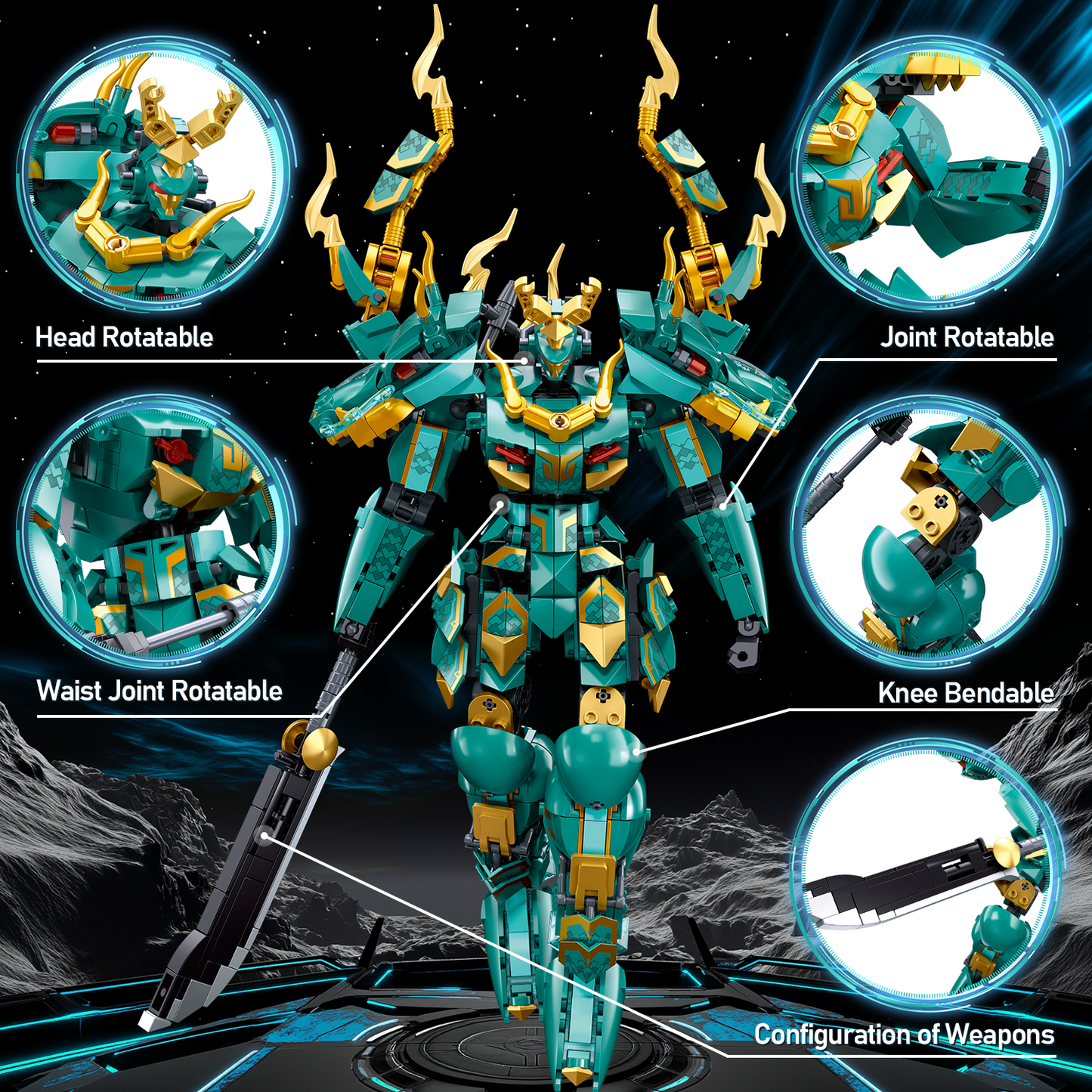 Samurai-Mech-Roboter – Grüner Drache, 704 Teile