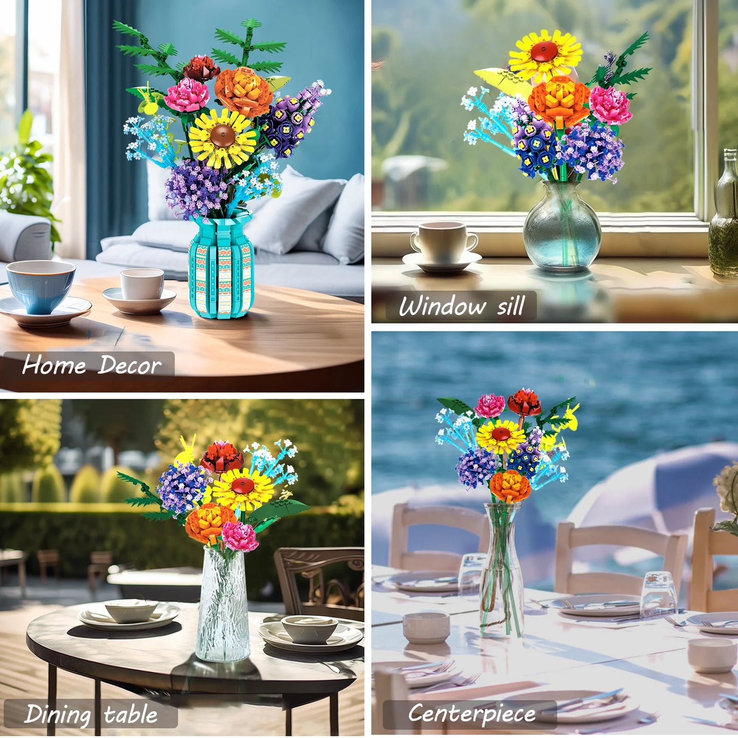 FreeTribe 11001 Flowers Bouquet Building Set with Vase