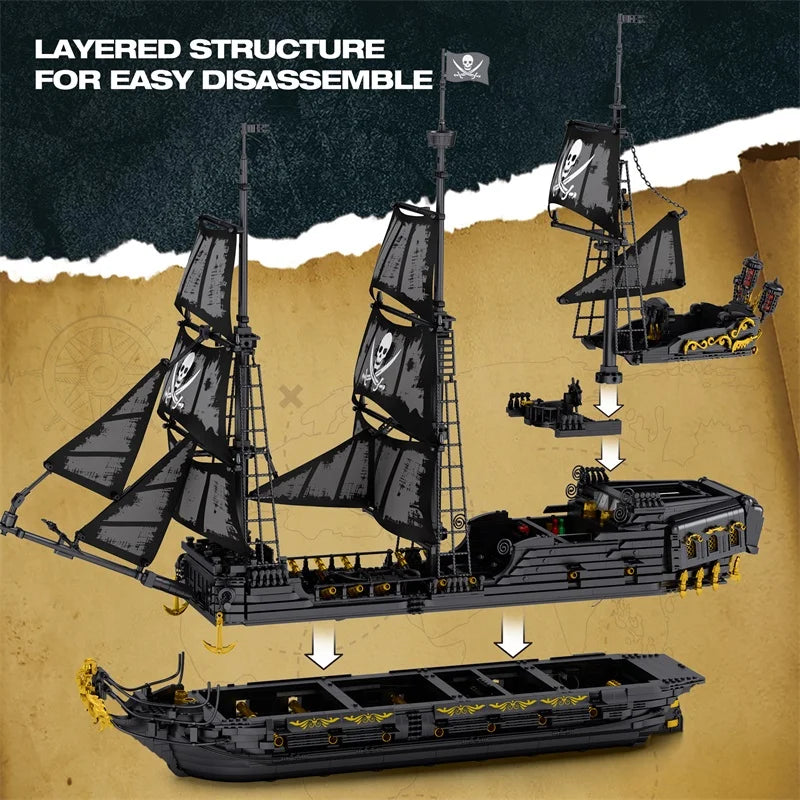 Reobrix 66036 Black Pearl Pirate Ship Building Set with LED Lights