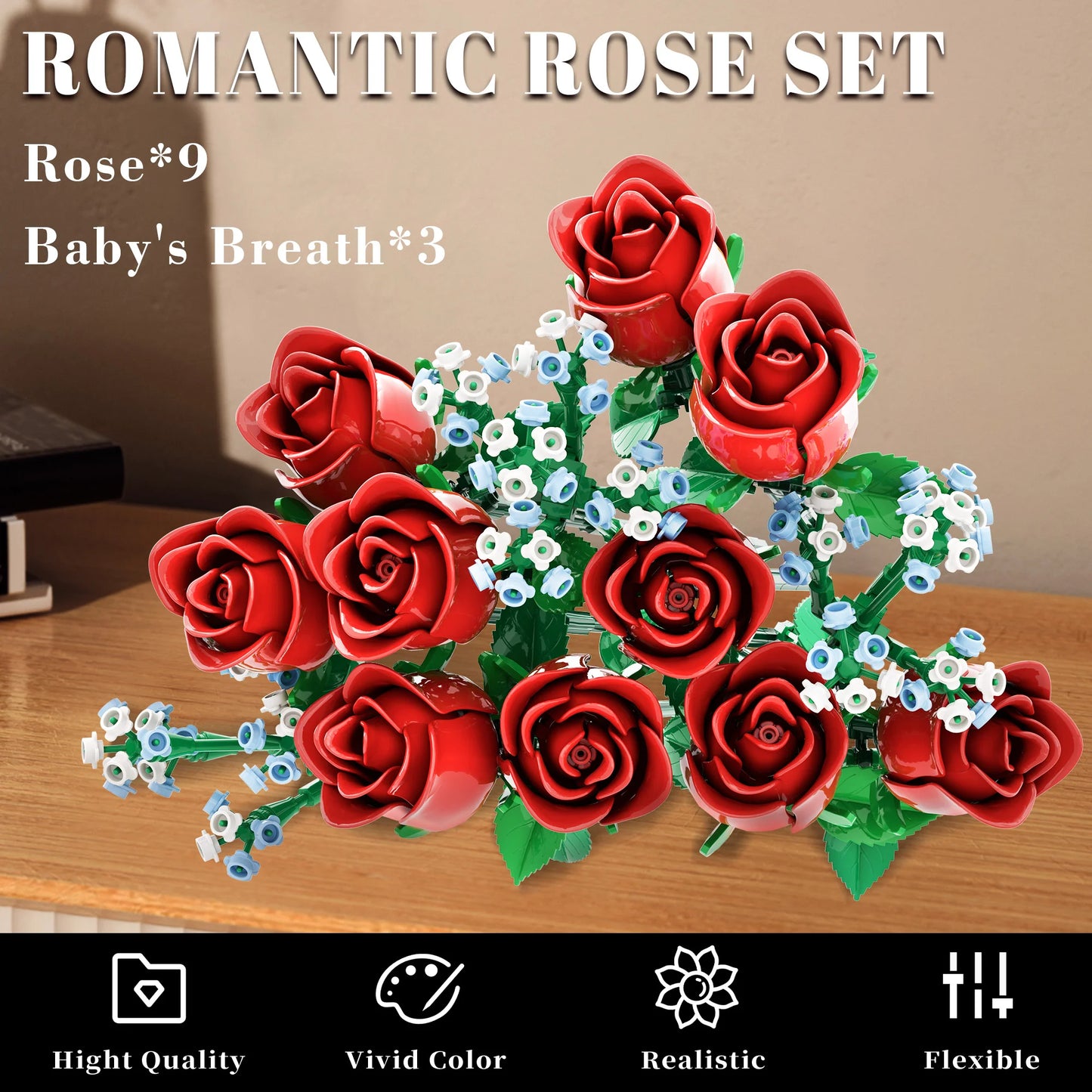 FreeTribe 11003 Roses Flowers Bouquet Building Set