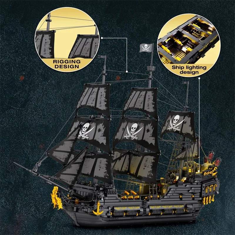 Reobrix 66036 Black Pearl Pirate Ship Building Set with LED Lights