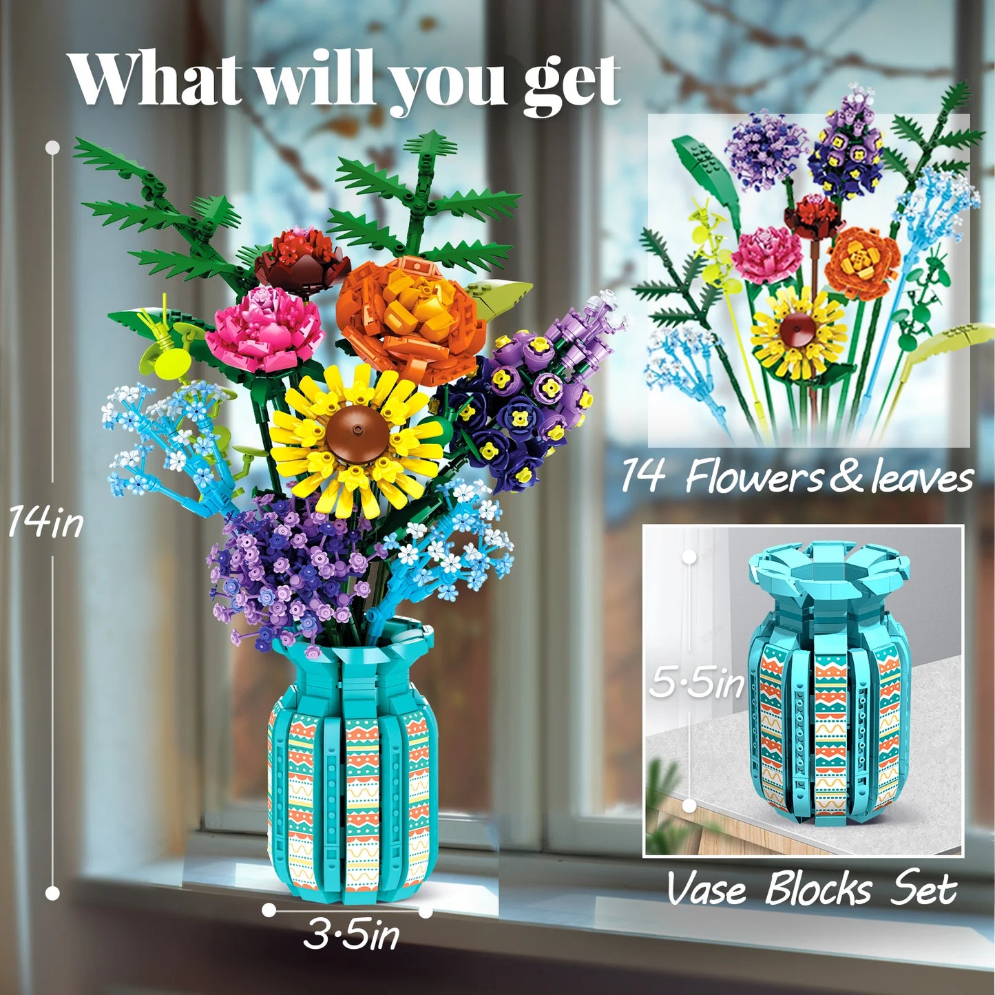 FreeTribe 11001 Flowers Bouquet Building Set with Vase