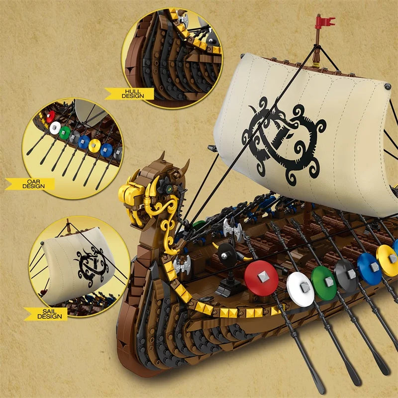Reobrix 66101 Viking Pirate Ship Model Building Set