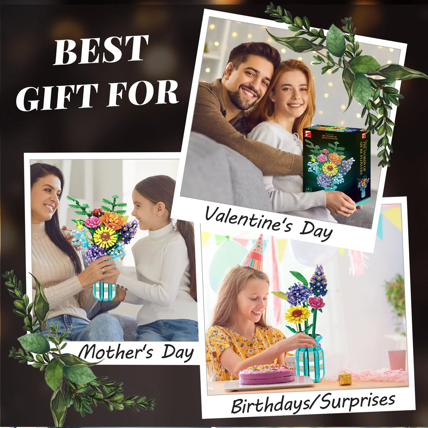 FreeTribe 11001 Flowers Bouquet Building Set with Vase