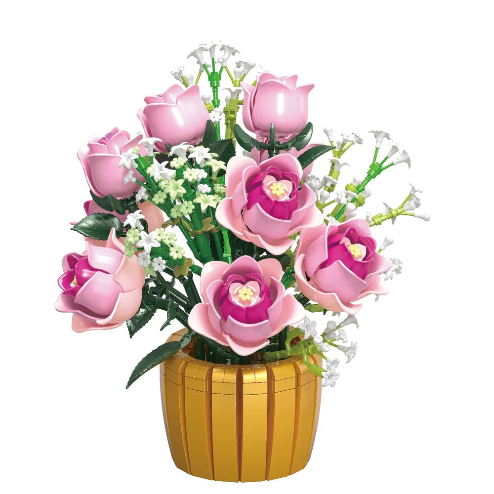 FreeTribe ZYBL-11013 The Pink Roses in a Golden Vase