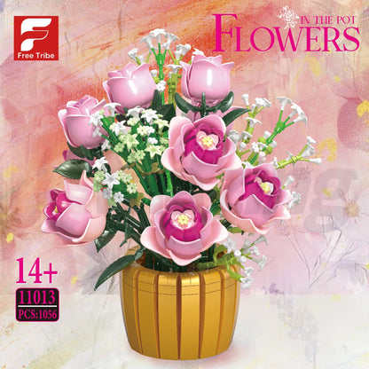 FreeTribe 11013 The Pink Roses in a Golden Vase