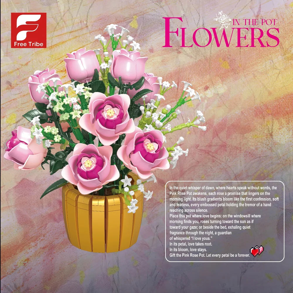 FreeTribe ZYBL-11013 The Pink Roses in a Golden Vase