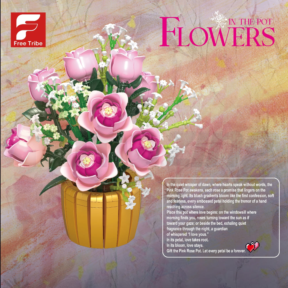 FreeTribe 11013 The Pink Roses in a Golden Vase