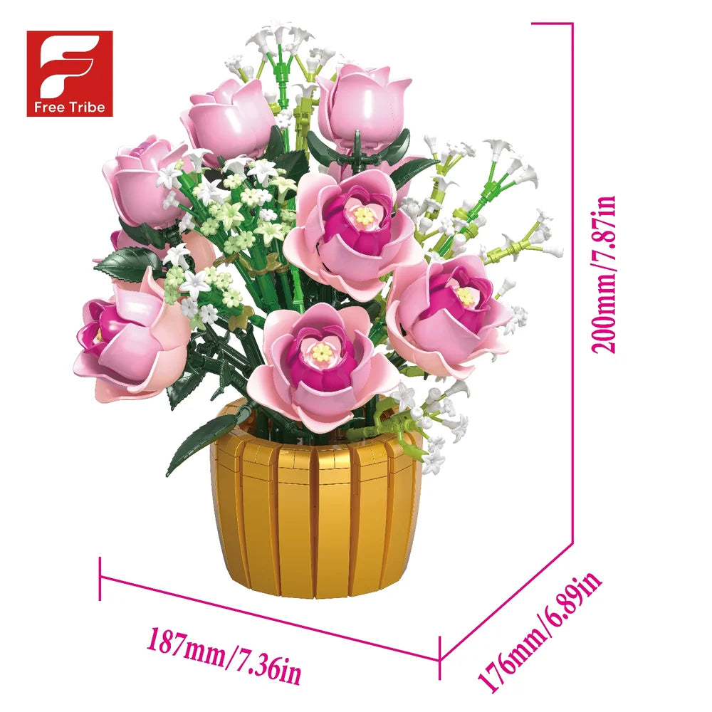 FreeTribe ZYBL-11013 The Pink Roses in a Golden Vase