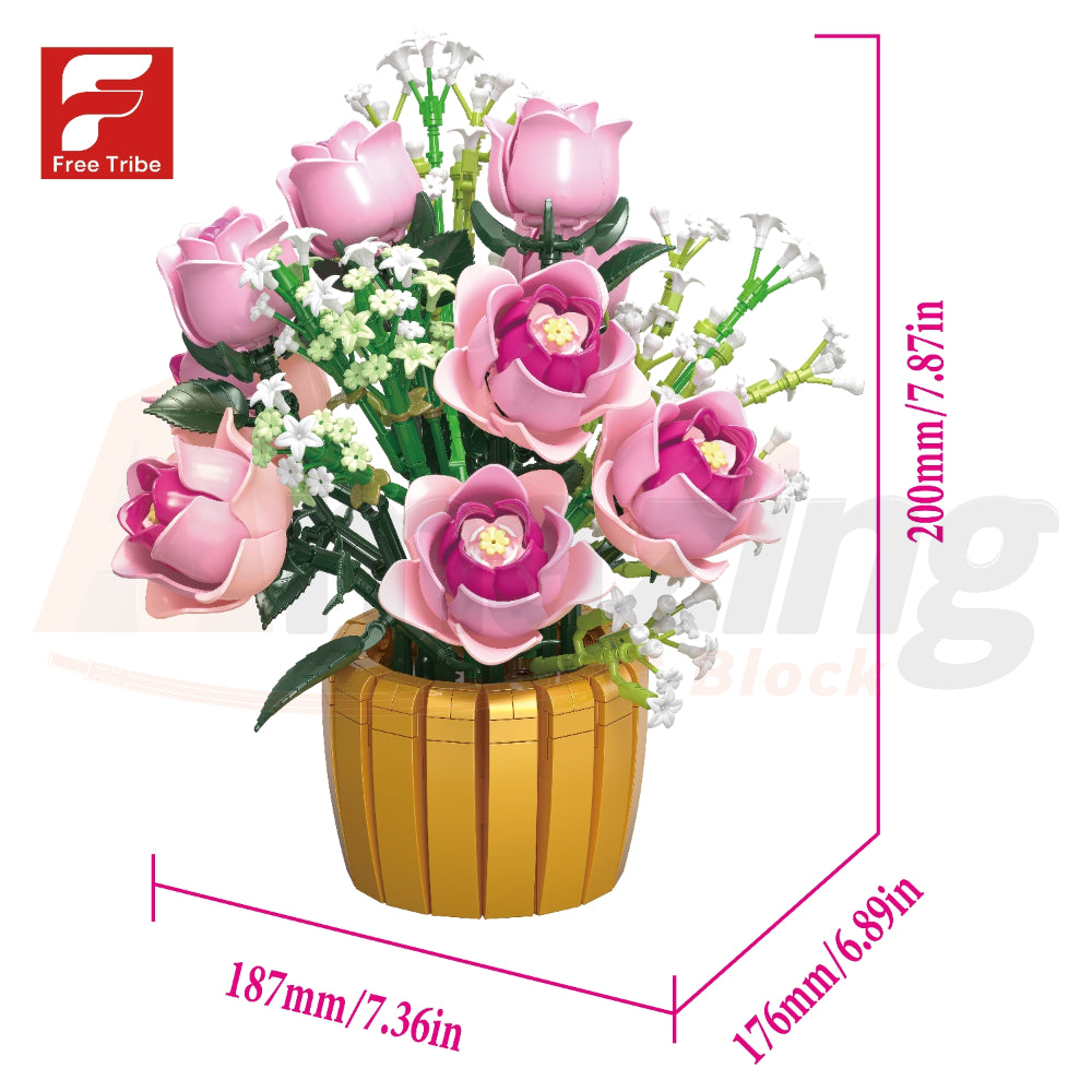 FreeTribe 11013 The Pink Roses in a Golden Vase