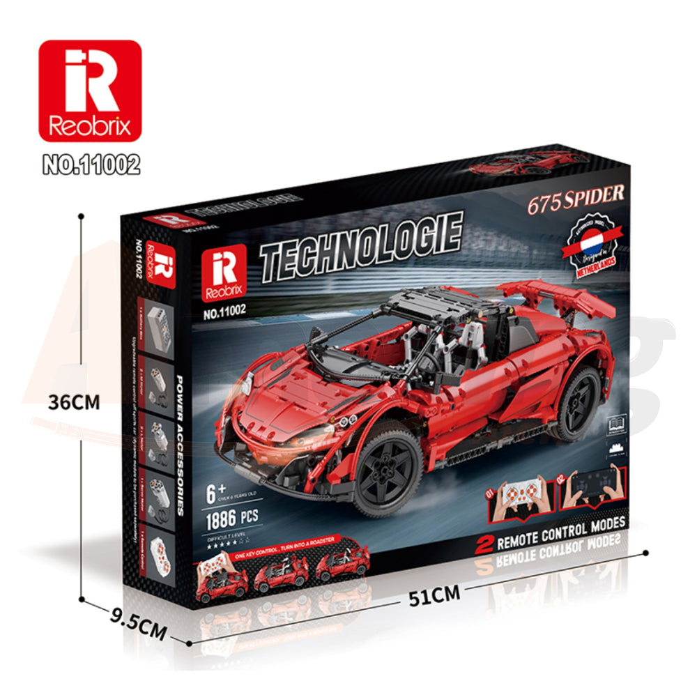 Reobrix 11002-D The 1:10 Scale Red 675LT Spider (Motorized Model)