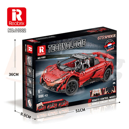 Reobrix 11002-D The 1:10 Scale Red 675LT Spider (Motorized Model)