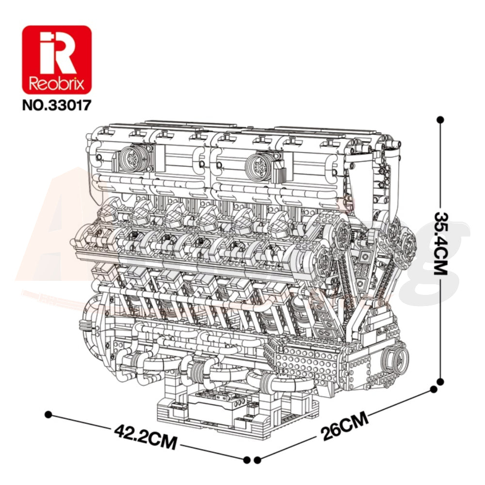 Reobrix 33017 The V12 Engine with Motor