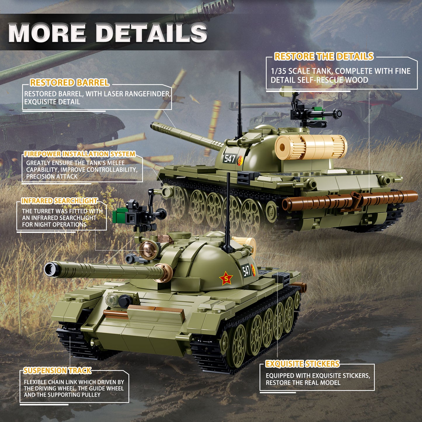 T-54/T-55/T-69 Armeepanzer-Bausatz, 604 Teile