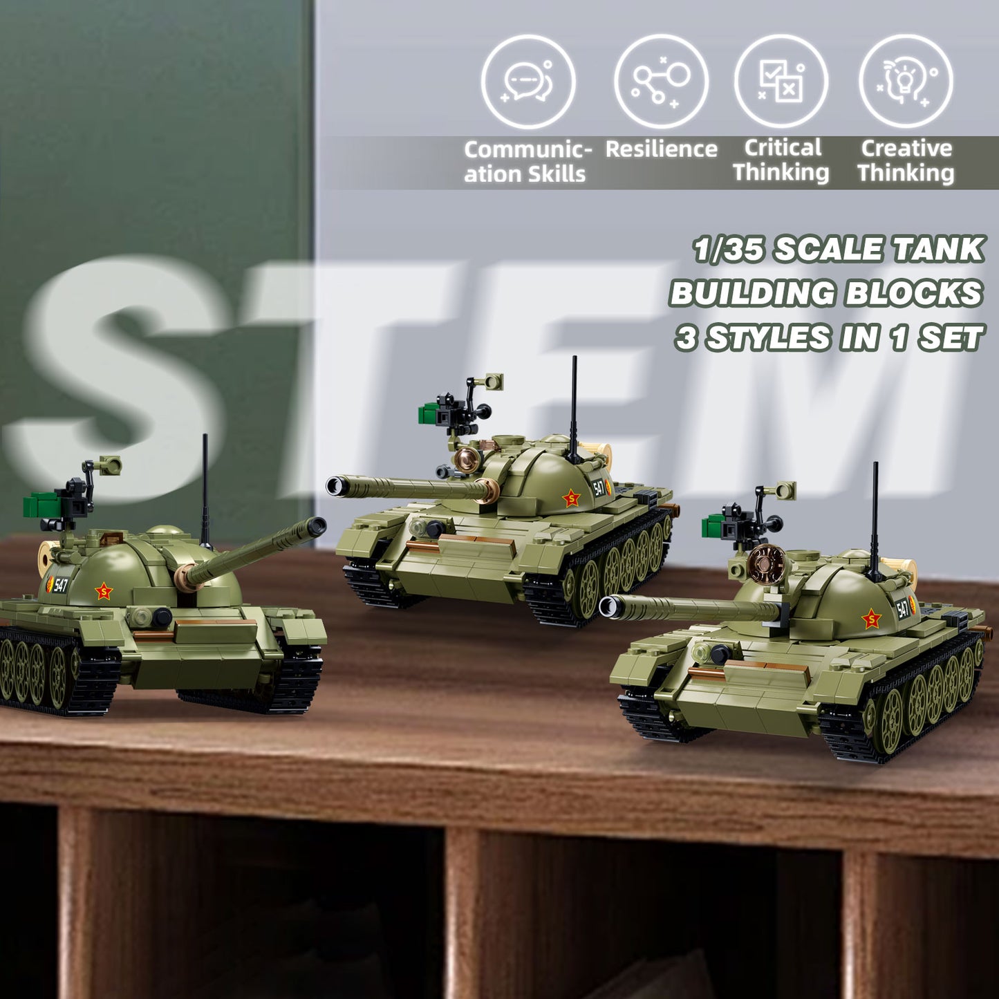 T-54/T-55/T-69 Armeepanzer-Bausatz, 604 Teile