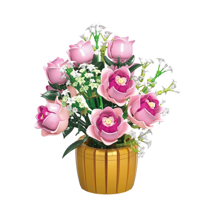 FreeTribe ZYBL-11013 The Pink Roses in a Golden Vase building block set