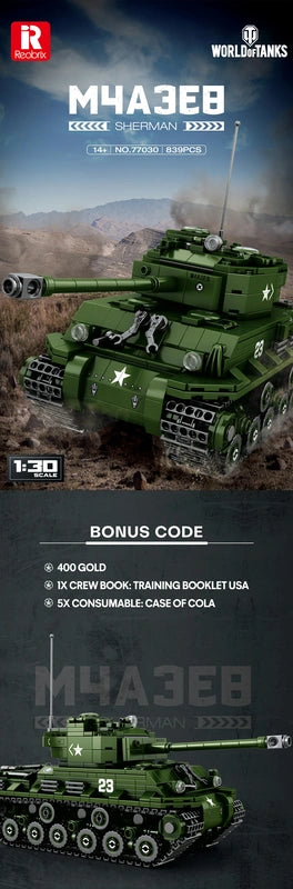 Reobrix ZZ77030 The M4A3E8 Sherman Tank building block set – image 2