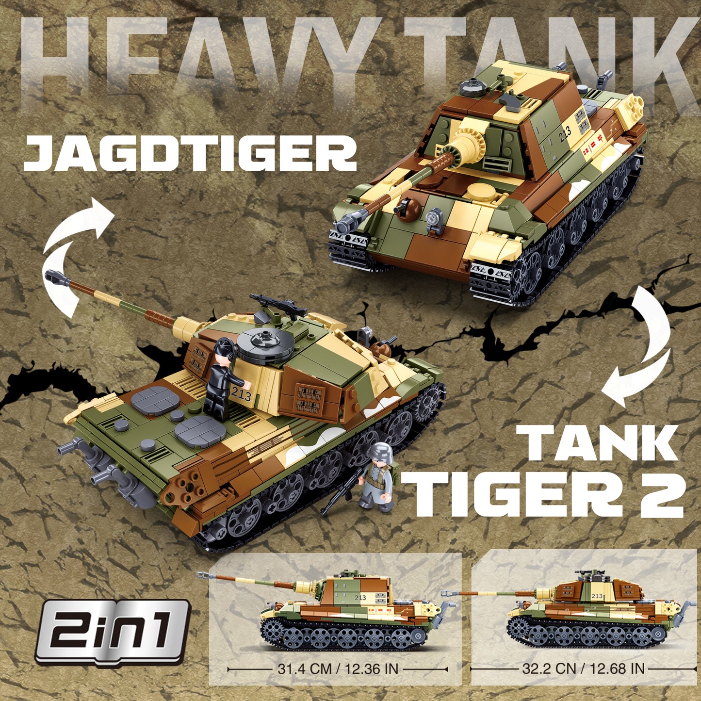 WW2 Tiger II Army Panzer-Bausatz, 930 Teile