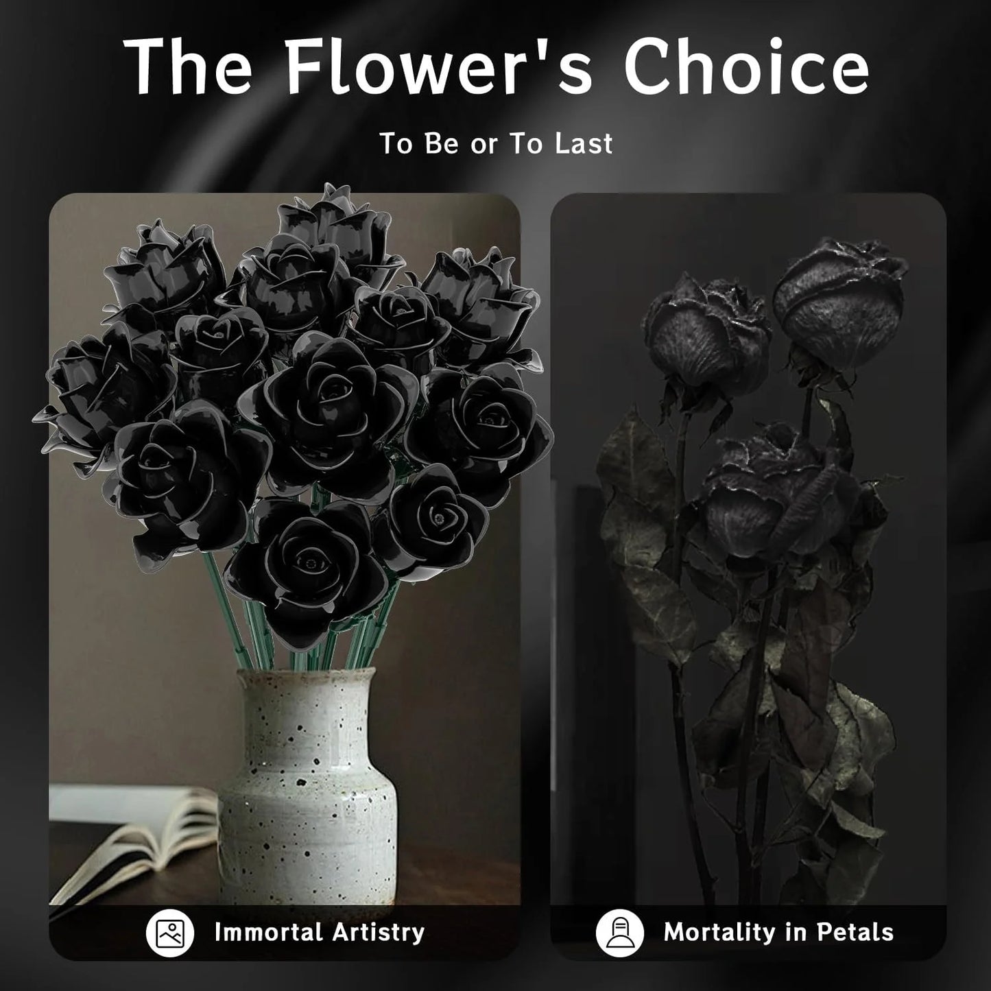 FreeTribe 11009 Black Roses Bouquet Building Set