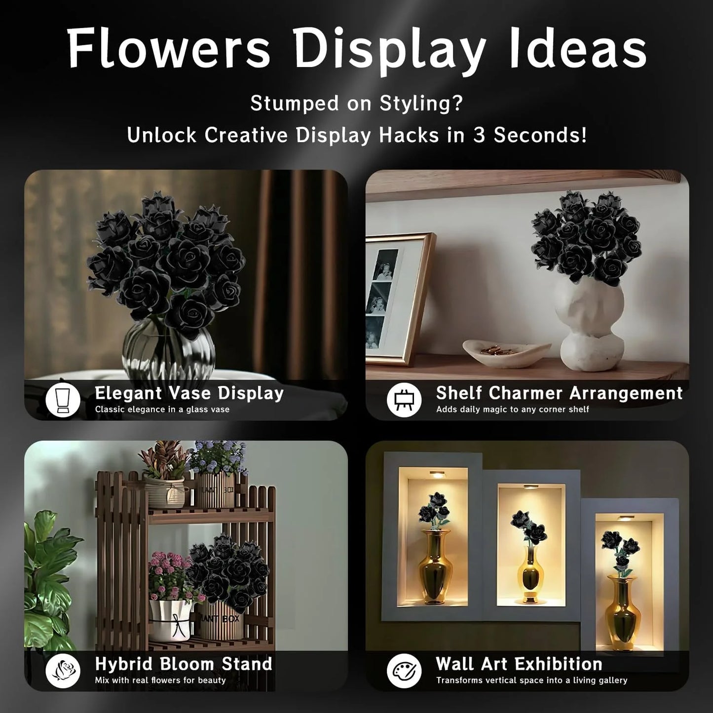 FreeTribe 11009 Black Roses Bouquet Building Set