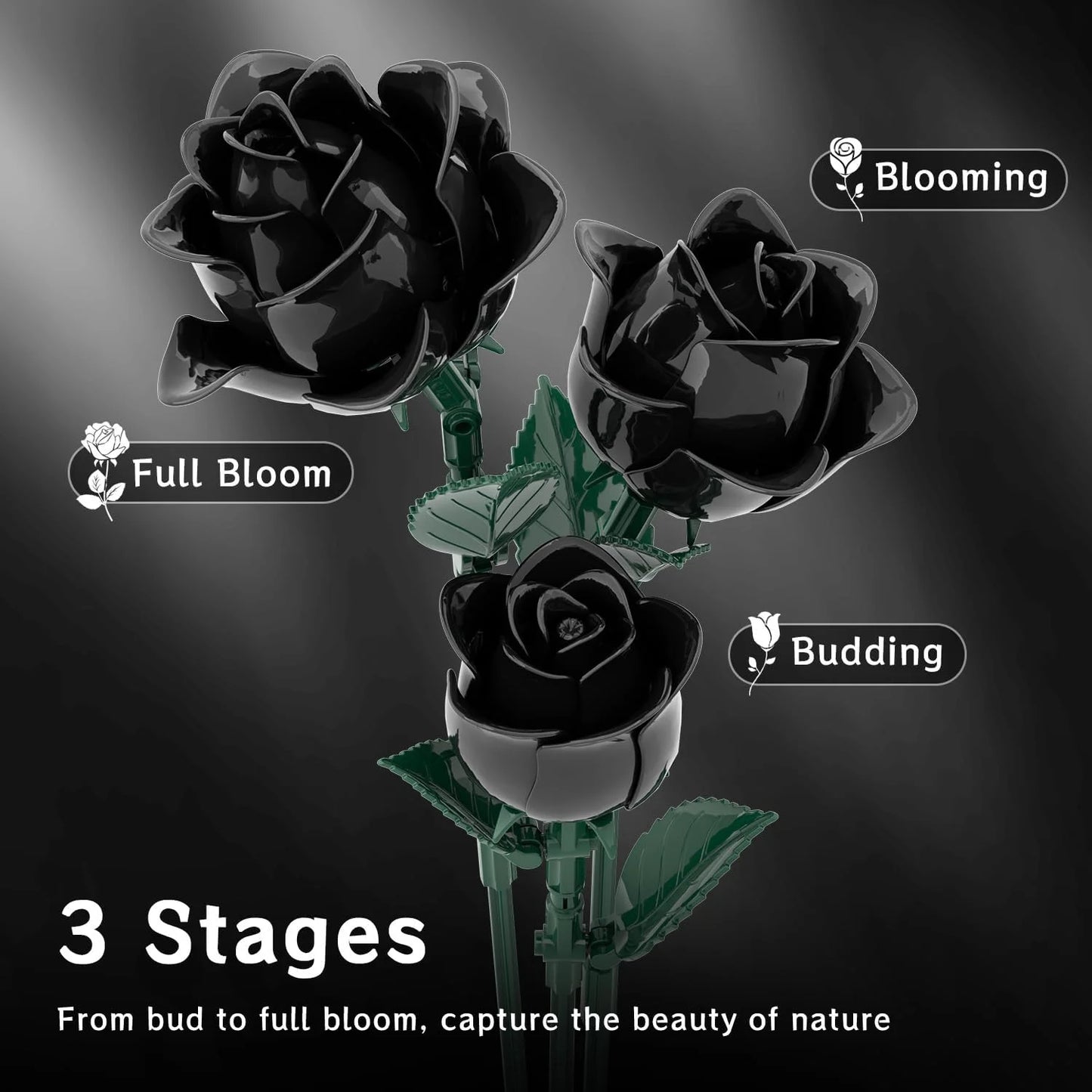 FreeTribe 11009 Black Roses Bouquet Building Set