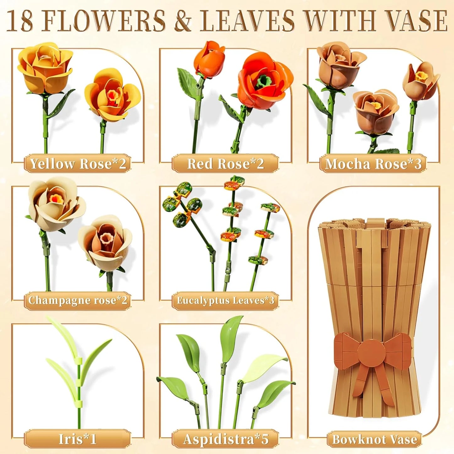 MJ13066 Roses Bouquet Botanical Collection Kits Artificial Flower Set