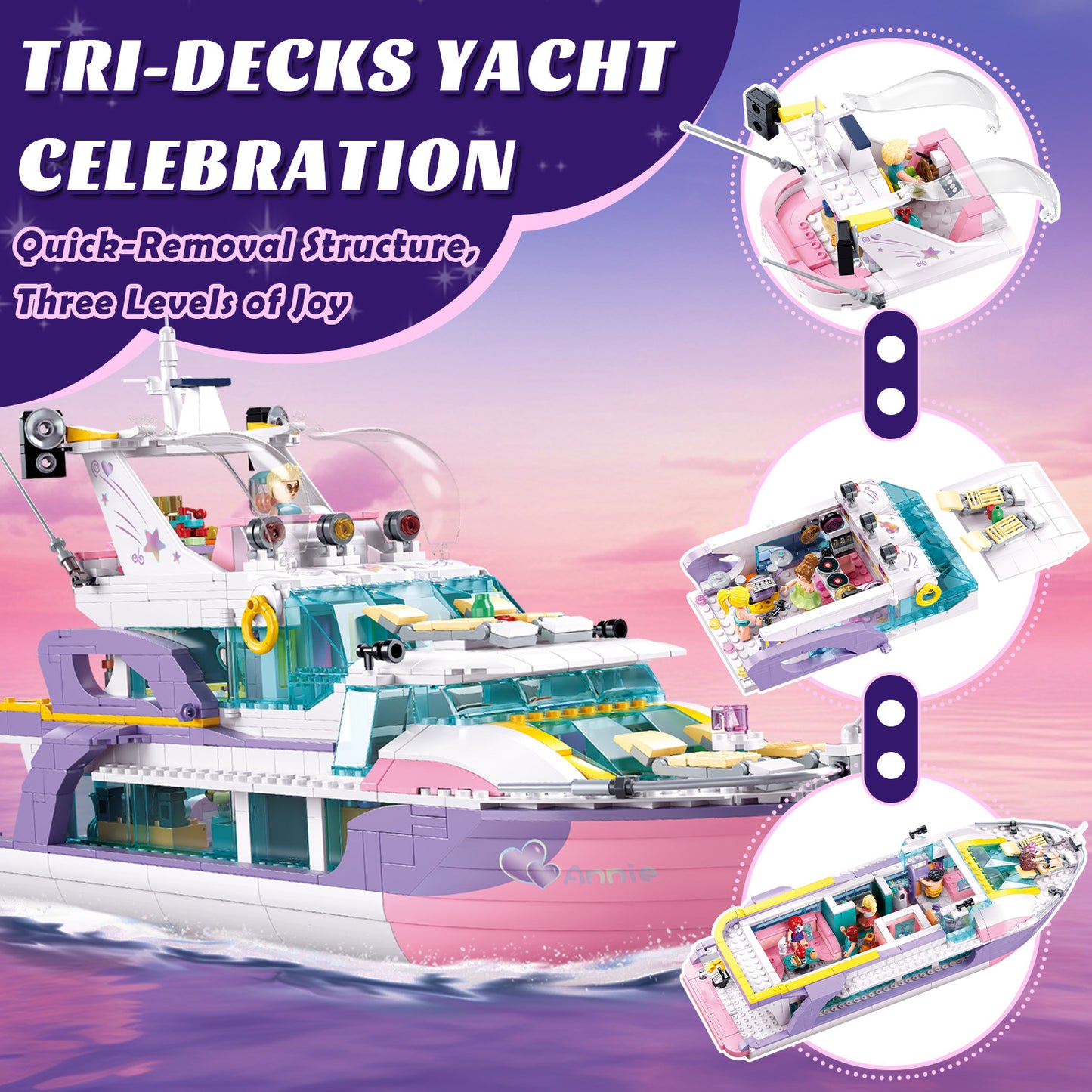 Rosa Yacht-Bausatz für Mädchen, 1108 Teile
