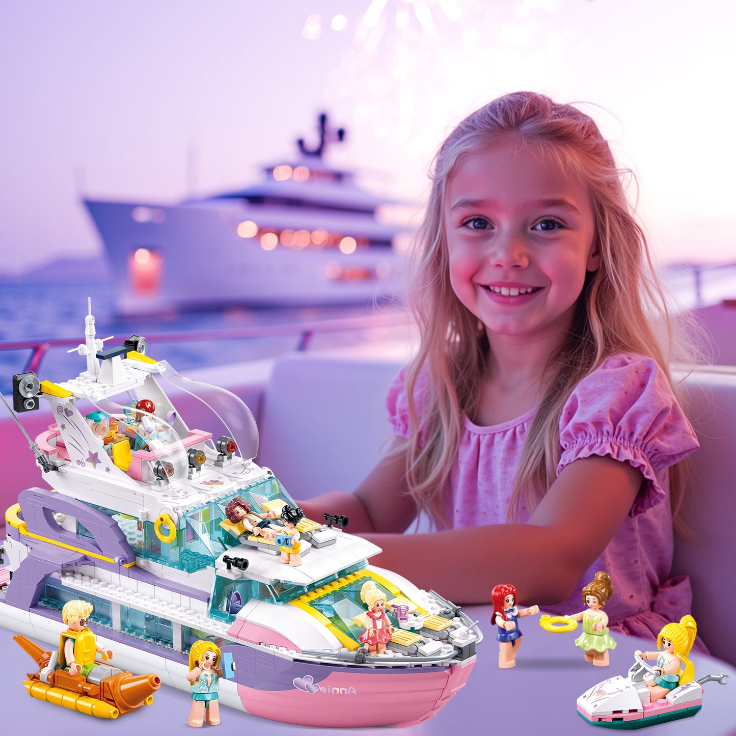 Rosa Yacht-Bausatz für Mädchen, 1108 Teile