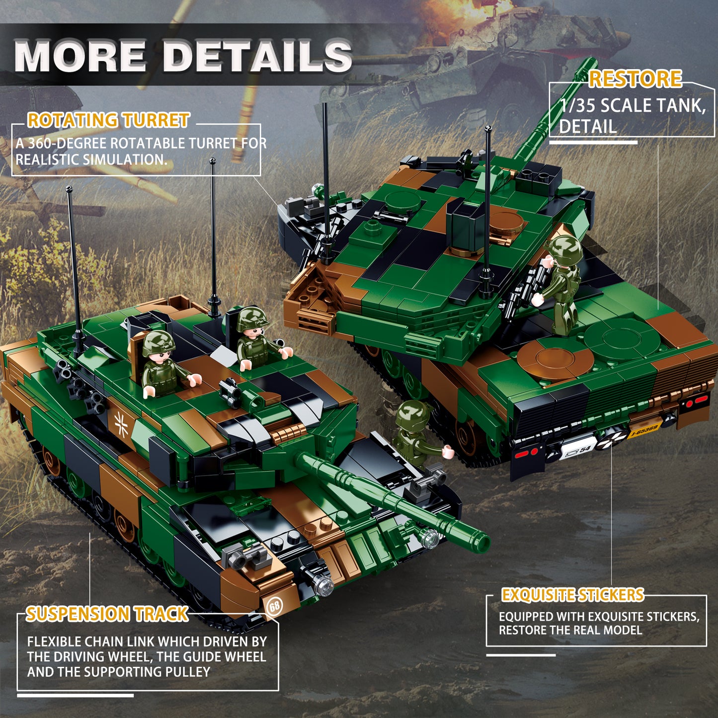Leopard 2A5 2A4 Armeepanzer-Bausatz, 766 Teile